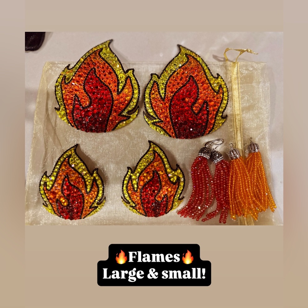 Custom made Rhinestone Flame Fire Pasties Festival Rave Burlesque Showgirl - Picture 2 of 5